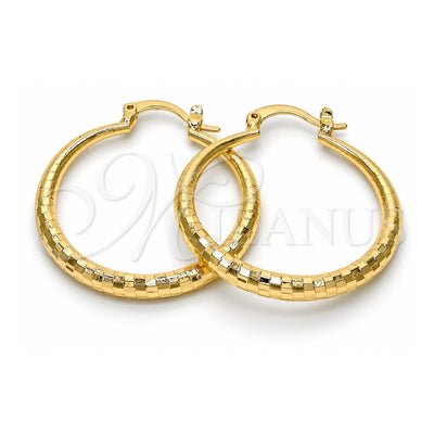 Oro Laminado Medium Hoop, Gold Filled Style Hollow Design, Diamond Cutting Finish, Golden Finish, 02.170.0086.30