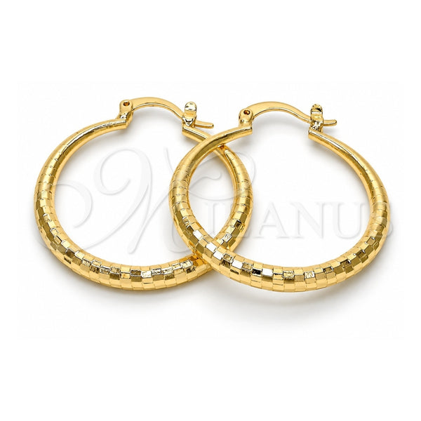 Oro Laminado Medium Hoop, Gold Filled Style Hollow Design, Diamond Cutting Finish, Golden Finish, 02.170.0086.30