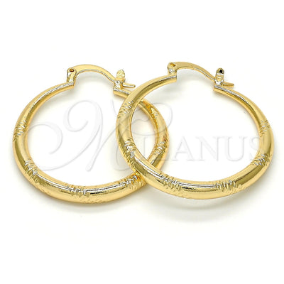 Oro Laminado Medium Hoop, Gold Filled Style Hollow Design, Diamond Cutting Finish, Golden Finish, 02.170.0064.30