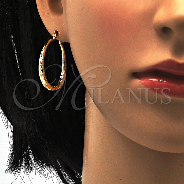 Gold Filled Hoop Earrings — Medium Hoop Hollow Design Diamond Cutting 02. — alternate product view — SKU 111982 | Oro Laminado aretes de aro — Medium Hoop Hollow diseño Diamond Cutting 02. — SKU 111982