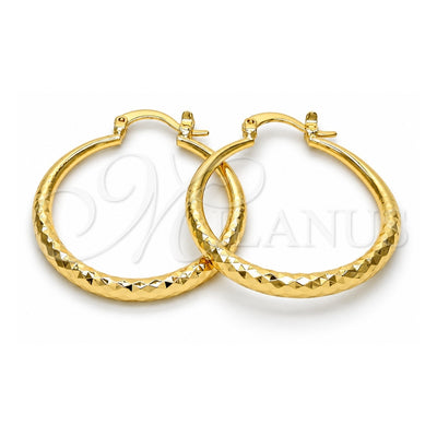 Oro Laminado Medium Hoop, Gold Filled Style Hollow Design, Diamond Cutting Finish, Golden Finish, 02.170.0084.30
