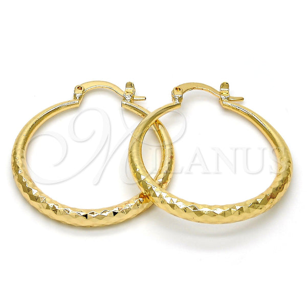 Gold Filled Hoop Earrings — Medium Hoop Hollow Design Diamond Cutting 02. — main product view — SKU 111982 | Oro Laminado aretes de aro — Medium Hoop Hollow diseño Diamond Cutting 02. — SKU 111982