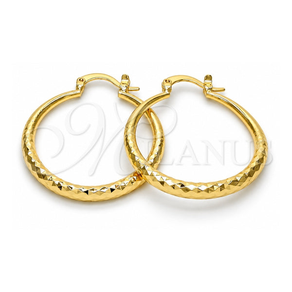 Oro Laminado Medium Hoop, Gold Filled Style Hollow Design, Diamond Cutting Finish, Golden Finish, 02.170.0084.30