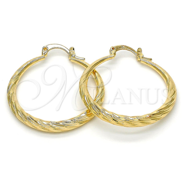 Oro Laminado Medium Hoop, Gold Filled Style Hollow Design, Diamond Cutting Finish, Golden Finish, 02.170.0085.30