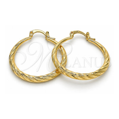 Oro Laminado Medium Hoop, Gold Filled Style Hollow Design, Diamond Cutting Finish, Golden Finish, 02.170.0085.30
