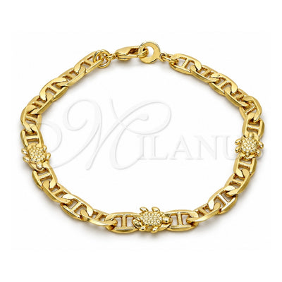 Oro Laminado Fancy Bracelet, Gold Filled Style Turtle and Mariner Design, Polished, Golden Finish, 03.213.0030.08.GT (06 MM Thickness, 8 Inches Length)