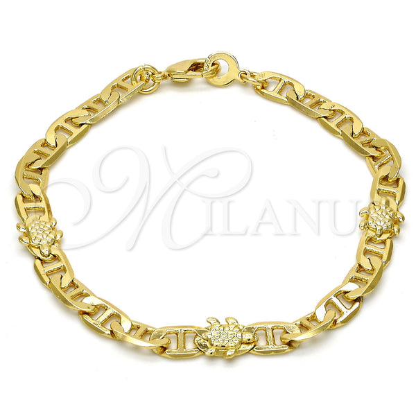 Oro Laminado Fancy Bracelet, Gold Filled Style Turtle and Mariner Design, Polished, Golden Finish, 03.213.0030.08.GT (06 MM Thickness, 8 Inches Length)