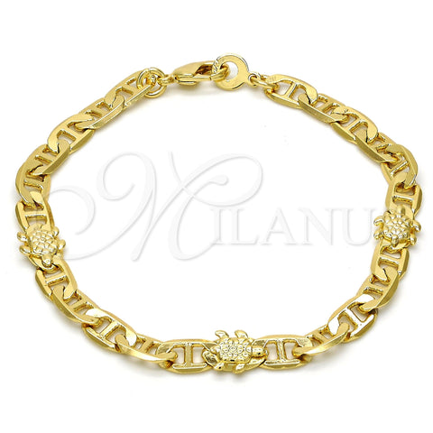 Oro Laminado Fancy Bracelet, Gold Filled Style Turtle and Mariner Design, Polished, Golden Finish, 03.213.0030.08.GT (06 MM Thickness, 8 Inches Length)
