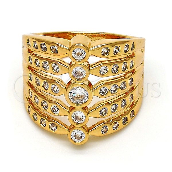 Oro Laminado Multi Stone Ring, Gold Filled Style with White Cubic Zirconia, Polished, Golden Finish for wholesale, main product view
