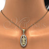 Oro Laminado Religious Pendant, Gold Filled Style Guadalupe Design, with White Cubic Zirconia, Polished, Golden Finish, 05.120.0061