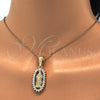 Oro Laminado Religious Pendant, Gold Filled Style Guadalupe Design, with White Cubic Zirconia, Polished, Golden Finish, 05.120.0061