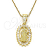 Oro Laminado Religious Pendant, Gold Filled Style Guadalupe Design, with White Cubic Zirconia, Polished, Golden Finish, 05.120.0061