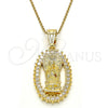 Oro Laminado Religious Pendant, Gold Filled Style Guadalupe Design, with White Cubic Zirconia, Polished, Golden Finish, 05.120.0062