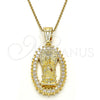 Oro Laminado Religious Pendant, Gold Filled Style Guadalupe Design, with White Cubic Zirconia, Polished, Golden Finish, 05.120.0062