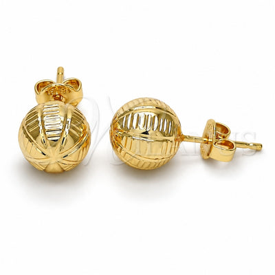 Oro Laminado Stud Earring, Gold Filled Style Diamond Cutting Finish, Golden Finish, 02.100.0061