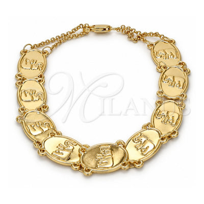 Oro Laminado Fancy Bracelet, Gold Filled Style Elephant Design, Polished, Golden Finish, 03.253.0014.09 (11 MM Thickness, 9 Inches Length)