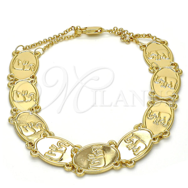 Oro Laminado Fancy Bracelet, Gold Filled Style Elephant Design, Polished, Golden Finish, 03.253.0014.09 (11 MM Thickness, 9 Inches Length)