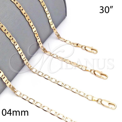 Oro Laminado Basic Necklace, Gold Filled Style Pave Mariner Design, Polished, Golden Finish, 5.222.029.30 (0.80 Gauge, 04 MM Thickness, 30 Inches Length)