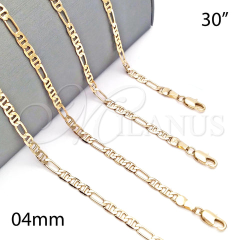 Oro Laminado Basic Necklace, Gold Filled Style Figaro Design, Diamond Cutting Finish, Golden Finish, 5.222.031.30 (0.80 Gauge, 04 MM Thickness, 30 Inches Length)