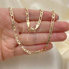 Oro Laminado Basic Necklace, Gold Filled Style Figaro Design, Diamond Cutting Finish, Golden Finish, 5.222.031.28 (0.80 Gauge, 04 MM Thickness, 28 Inches Length)