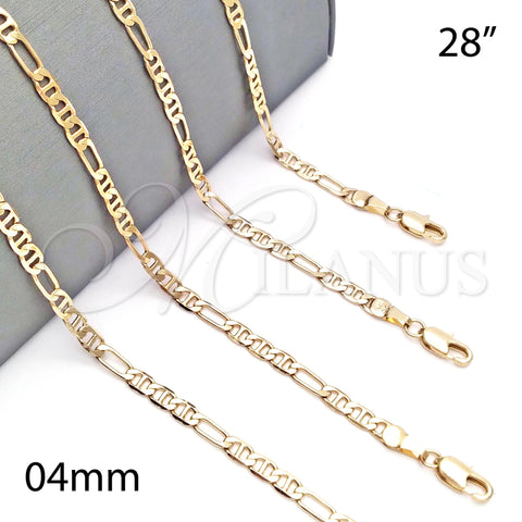 Oro Laminado Basic Necklace, Gold Filled Style Figaro Design, Diamond Cutting Finish, Golden Finish, 5.222.031.28 (0.80 Gauge, 04 MM Thickness, 28 Inches Length)