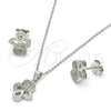 Sterling Silver Earring and Pendant Adult Set, Heart and Teardrop Design, with White Micro Pave, Polished, Rhodium Finish, 10.174.0182