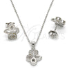 Sterling Silver Earring and Pendant Adult Set, Heart and Teardrop Design, with White Micro Pave, Polished, Rhodium Finish, 10.174.0182