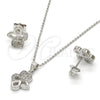 Sterling Silver Earring and Pendant Adult Set, Heart and Teardrop Design, with White Micro Pave, Polished, Rhodium Finish, 10.174.0182