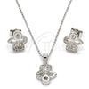 Sterling Silver Earring and Pendant Adult Set, Heart and Teardrop Design, with White Micro Pave, Polished, Rhodium Finish, 10.174.0182