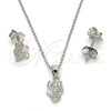 Sterling Silver Earring and Pendant Adult Set, Butterfly Design, with White Micro Pave, Polished, Rhodium Finish, 10.174.0191