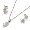Sterling Silver Earring and Pendant Adult Set, Butterfly Design, with White Micro Pave, Polished, Rhodium Finish, 10.174.0191