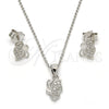 Sterling Silver Earring and Pendant Adult Set, Butterfly Design, with White Micro Pave, Polished, Rhodium Finish, 10.174.0191