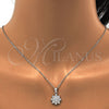 Sterling Silver Earring and Pendant Adult Set, Flower Design, with White Micro Pave, Polished, Rhodium Finish, 10.174.0208