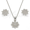 Sterling Silver Earring and Pendant Adult Set, Flower Design, with White Micro Pave, Polished, Rhodium Finish, 10.174.0208