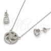 Sterling Silver Earring and Pendant Adult Set, with White Micro Pave and White Crystal, Polished, Rhodium Finish, 10.186.0010