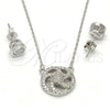 Sterling Silver Earring and Pendant Adult Set, with White Micro Pave and White Crystal, Polished, Rhodium Finish, 10.186.0010
