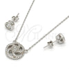 Sterling Silver Earring and Pendant Adult Set, with White Micro Pave and White Crystal, Polished, Rhodium Finish, 10.186.0010
