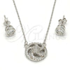 Sterling Silver Earring and Pendant Adult Set, with White Micro Pave and White Crystal, Polished, Rhodium Finish, 10.186.0010