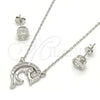 Sterling Silver Earring and Pendant Adult Set, Dolphin Design, with White Cubic Zirconia, Polished, Rhodium Finish, 10.186.0012