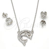 Sterling Silver Earring and Pendant Adult Set, Dolphin Design, with White Cubic Zirconia, Polished, Rhodium Finish, 10.186.0012