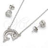 Sterling Silver Earring and Pendant Adult Set, Dolphin Design, with White Cubic Zirconia, Polished, Rhodium Finish, 10.186.0012