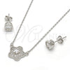 Sterling Silver Earring and Pendant Adult Set, Flower Design, with White Micro Pave and White Cubic Zirconia, Polished, Rhodium Finish, 10.186.0013