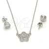 Sterling Silver Earring and Pendant Adult Set, Flower Design, with White Micro Pave and White Cubic Zirconia, Polished, Rhodium Finish, 10.186.0013
