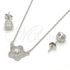 Sterling Silver Earring and Pendant Adult Set, Flower Design, with White Micro Pave and White Cubic Zirconia, Polished, Rhodium Finish, 10.186.0013