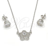 Sterling Silver Earring and Pendant Adult Set, Flower Design, with White Micro Pave and White Cubic Zirconia, Polished, Rhodium Finish, 10.186.0013