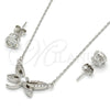 Sterling Silver Earring and Pendant Adult Set, Butterfly Design, with White Cubic Zirconia and White Micro Pave, Polished, Rhodium Finish, 10.186.0015