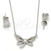 Sterling Silver Earring and Pendant Adult Set, Butterfly Design, with White Cubic Zirconia and White Micro Pave, Polished, Rhodium Finish, 10.186.0015