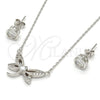 Sterling Silver Earring and Pendant Adult Set, Butterfly Design, with White Cubic Zirconia and White Micro Pave, Polished, Rhodium Finish, 10.186.0015