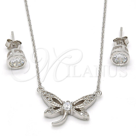 Sterling Silver Earring and Pendant Adult Set, Butterfly Design, with White Cubic Zirconia and White Micro Pave, Polished, Rhodium Finish, 10.186.0015
