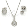 Sterling Silver Earring and Pendant Adult Set, with White Micro Pave and White Crystal, Polished, Rhodium Finish, 10.275.0008